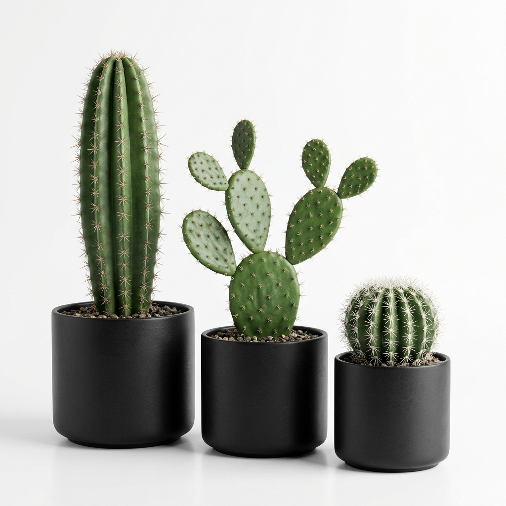 Set 3 Cactus Pots Noirs