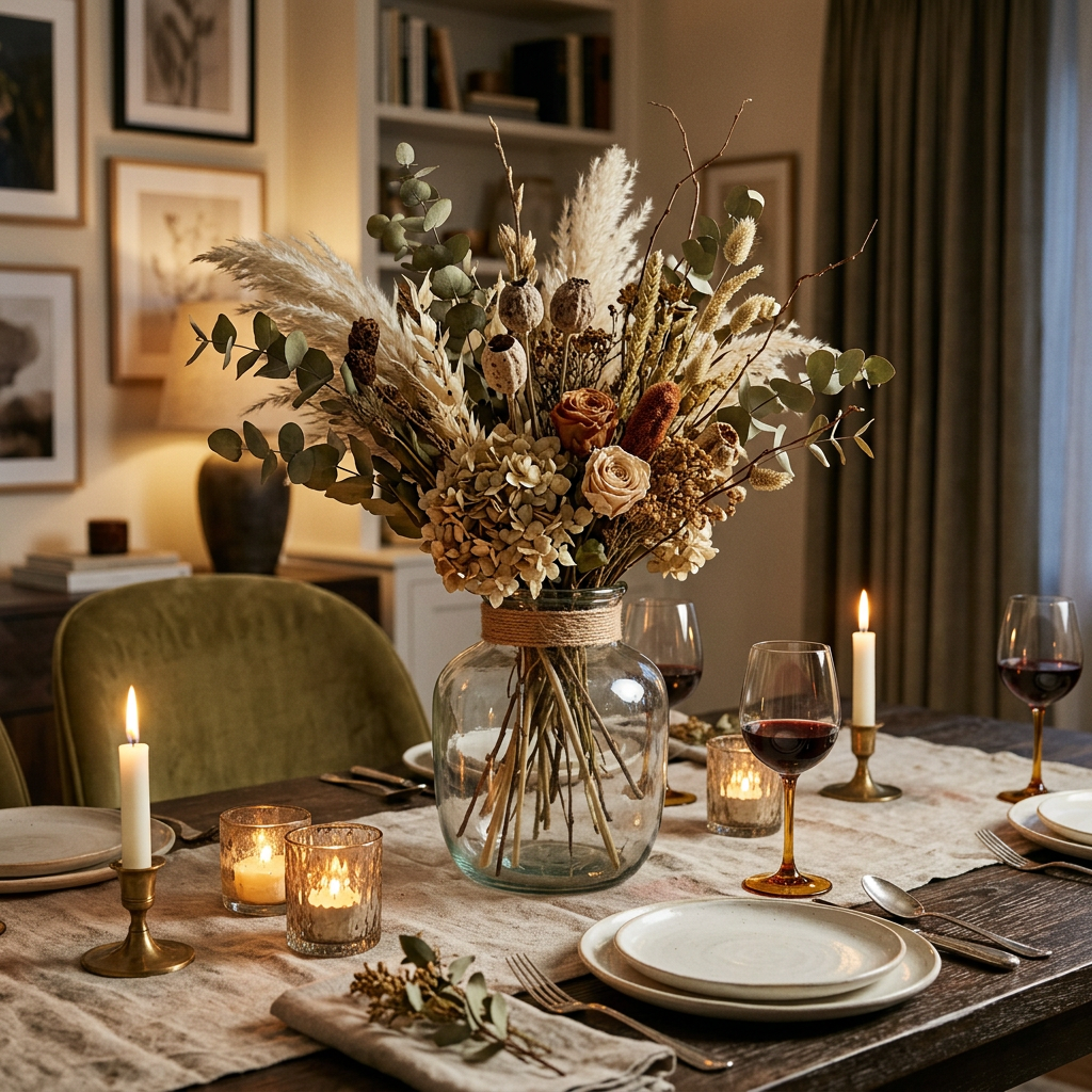 Fleurs Séchées + Vase Verre