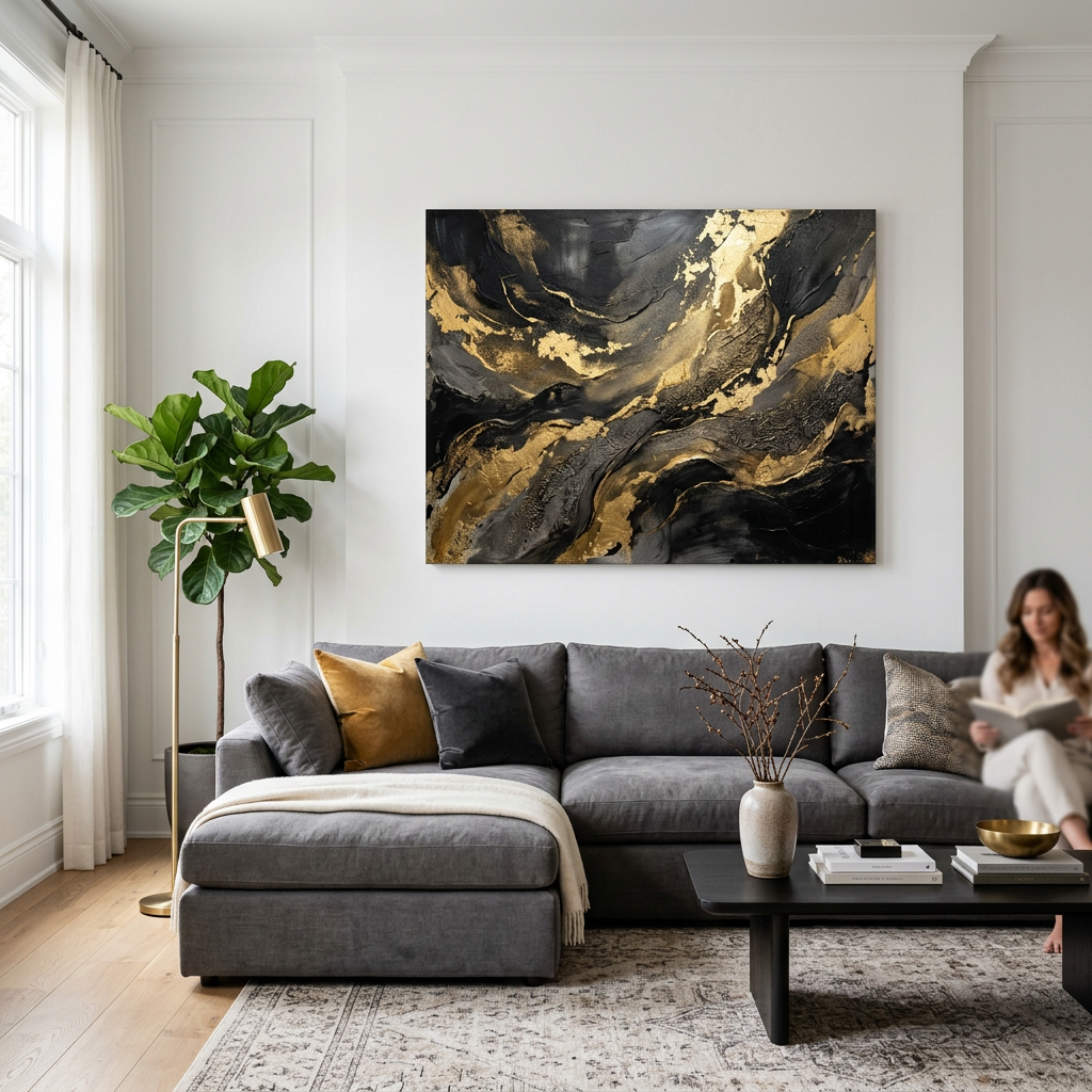 Tableau Abstrait Noir & Or 60x80