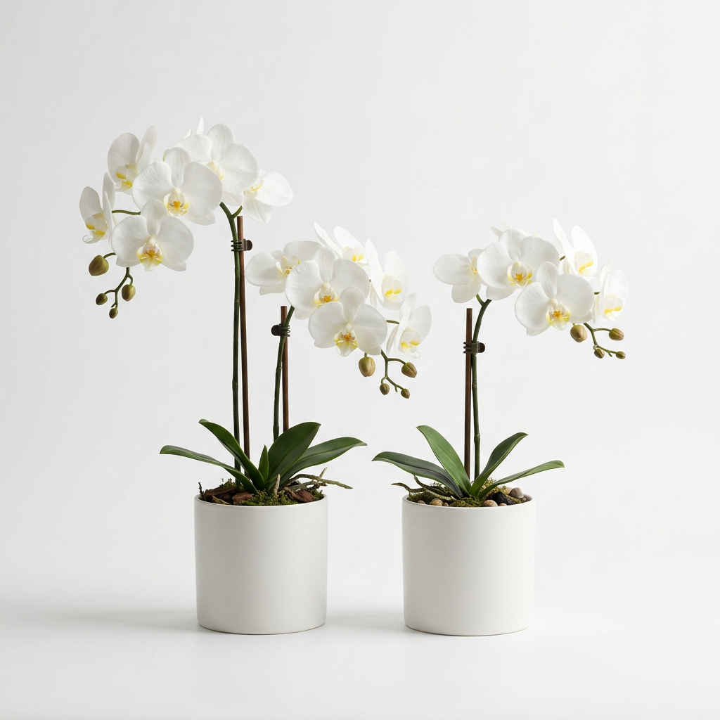 Duo Orchidées Pots Blancs