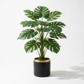 Monstera Artificielle Premium — Pot Céramique Noir & Or