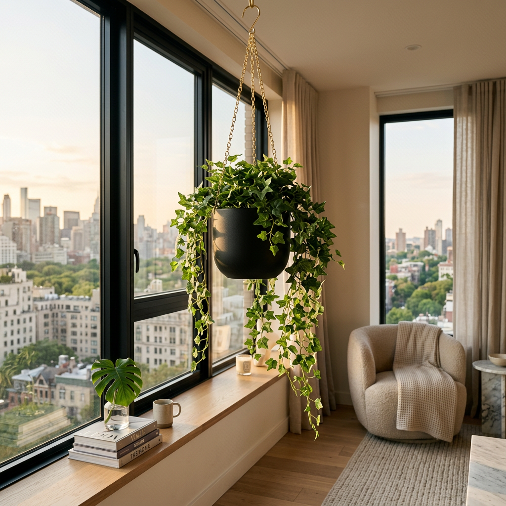 Lierre Suspendu Pot Noir & Or