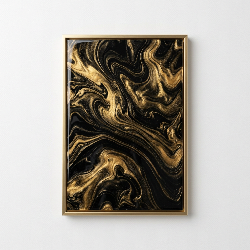 Tableau Résine Époxy Noir & Or ⭐